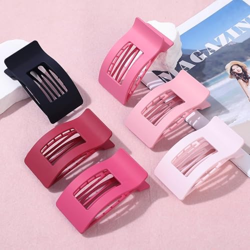 French Flat Hair Clips for Women 6pcs Hair Claw Clips for Thick or Thin Hair Matte Claw Clips for Girls Barrettes Non-Slip Strong Hold Hair Accessories for Women (Pink) - Image 2