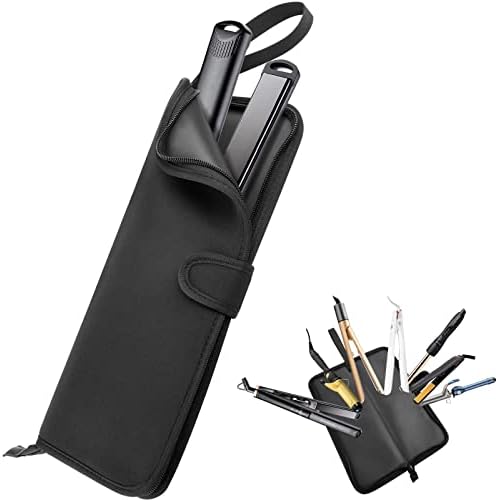 Heat Resistant Flat Iron Case, Portable Hair Straightener Pouch, Curling Iron Neoprene Cover With Silicone Mat for Hair Styling Tools 13 x 5 Inches (Black) by Unknown