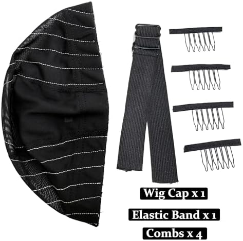 Wig Cap with Guideline Map for Wig Making, Stretchable Mesh Dome Caps with 1 Elastic Band and 4 Combs for Beginners Sewing Wig (Medium: 21"-22", 2 * 6 Closure) - Image 4