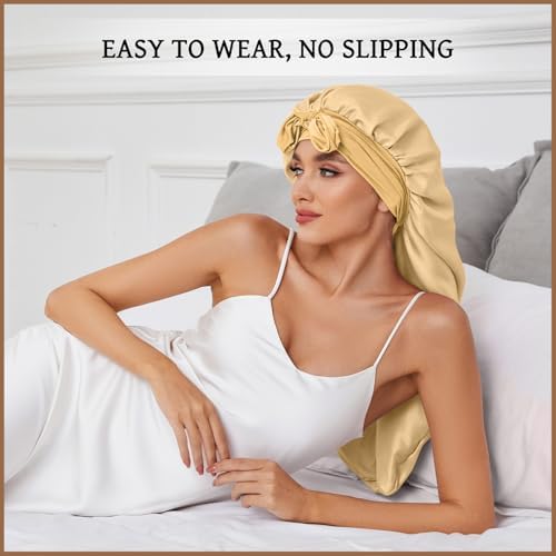DEMAZALO Silk Long Bonnet for Braids & Curly Hair, Silk Satin Bonnet for Sleeping, Extra Large Bonnets for Women Braid - Image 5