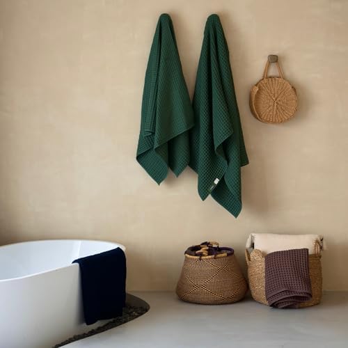 Luxury Organic Japanese Cotton Waffle Bath Towel | Thick, Absorbent, Quick Dry Bathroom Towels for Shower, Sauna, Onsen| Hotel & Spa Quality, Gift-Ready (Forest Green, Face Towel (6 Pack)) - Image 3