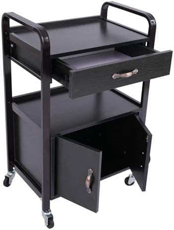 Beauty Salon Utility Trolley Cart, Movable Beauty Organizer Portable High Capacity Luggage Trolley Cart Free Standing Esthetician Rolling Makeup Carts w/4 Wheels for Beauty Spa Massage (Brown) - Image 2