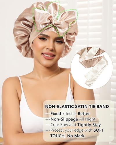 AWAYTR Double Layer Satin Bonnet for Women, Reversible Sleep Hair Wrap - Image 5