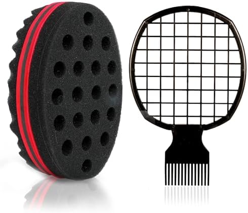2 Pcs Afro Twist Set: Upgrade Hair Sponge and Comb for Men/Women Curls, Barber & Personal Styling by CAMOT