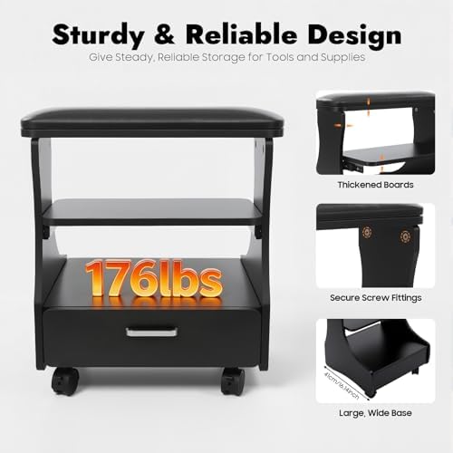 Pedicure Foot Rest Trolley with Wheels and Drawer - Image 6