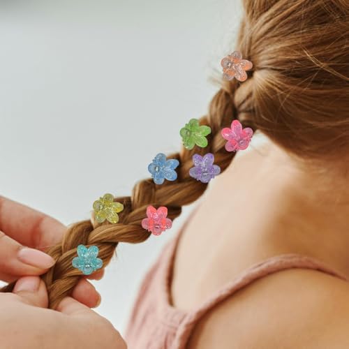 Mini Flower Hair Clip Flower Clips,Colorful Mini Hair Claw,for Women, Girls,Baby, Toddler Bangs Strong Grip Small Tiny Rainbow Hair Clips (50, Glitter) - Image 5