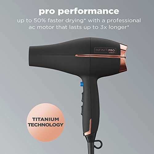 Infiniti PRO by CONAIR Hair Dryer,1875W Blow Dryer with Diffuser and Concentrator,Ceramic Technology,3 Heat & 2 Speed Settings,Cold Shot Button,Black,(Pack of 2) - Image 2