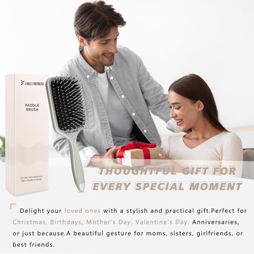 EAGLE FORTRESS Boar Bristle Paddle Hair Brush, Hairbrush Detangler with Thicker Nylon Pins for Effortless Detangling, Scalp Massage & Reduced Breakage. - Image 6