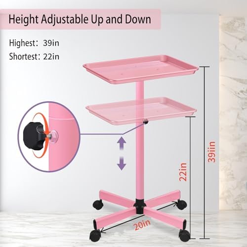 Salon Tray on Wheels,Salon Rolling Tray,Hairstylist Tray,Tattoo Tray-Pink - Image 2