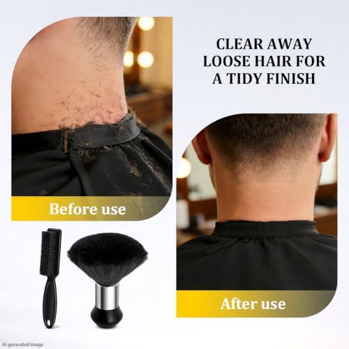 Barber Brush Set, 2 Piece Neck Duster and Clipper Cleaning Brush - Image 2