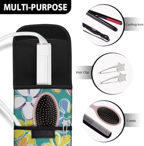 Curling Iron Travel Case 3D Flower Heat Resistant Neoprene Pouch for Curling Iron Flat Iron Hair Straightener Storage Bag Portable Hot Tools Bag Long-Term Use - Image 7