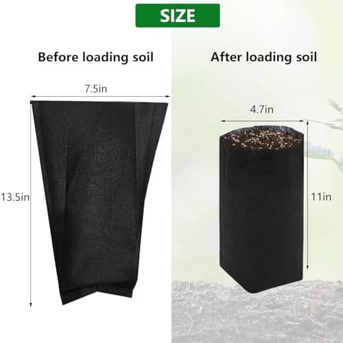 Belit 100 Pcs 13.5" H Nursery Grow Bags, Non-Woven Plants Pots Container for Starting Deep Rooted Plants Vegetable, Flower, Seedling Tree, Black - Image 2