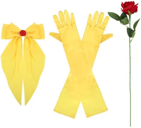 Princess Costume Accessories Crown Rose Hair Bow Yellow Gloves Kit by Uintoon