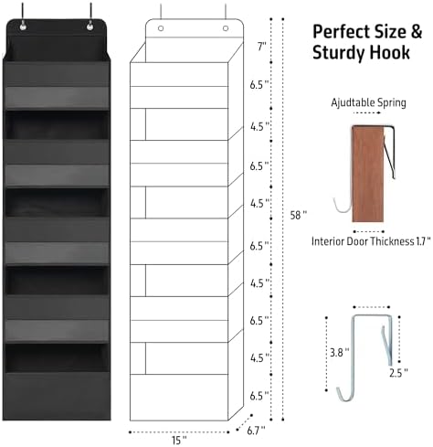 TYMENSH Over the Door Organizer for Bedroom Bathroom Pantry, 5 Shelf Black - Image 2