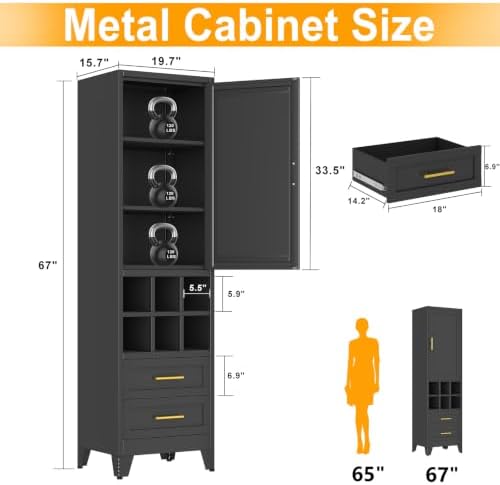 Ckzbx Tall Narrow Storage Cabinet, 66.93" H Tall Bathroom Cabinet Metal Pantry Cabinets with Hollowed-Out, 3 Adjustable Shelves, for Kitchen, Bathroom, Home Office, Living Room (Black) - Image 2