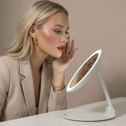 Fancii 10x Travel Magnifying Makeup Mirror with Lights, Rechargeable, Height Adjustable 8" Stand, 3 Dimmable Color Modes, Portable LED Vanity Mirror (Abigail) - Image 2