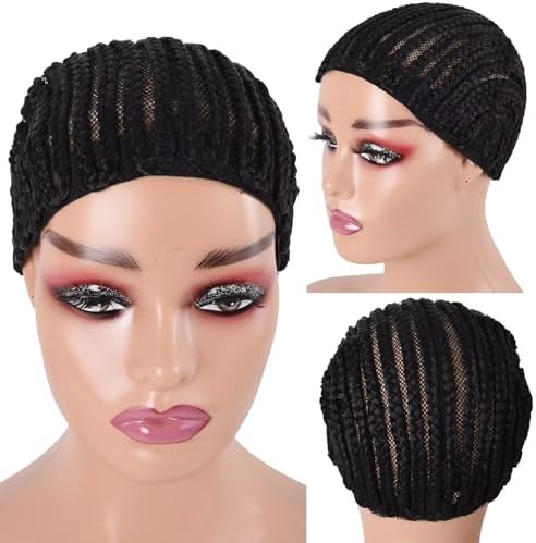 Braided Wig Cap For Crochet Hair Braids Breathable Cornrow Cap for Easier Sew in Weave Hair Glueless Black Cornrow Crochet Wig Cap For Making Wig Tight Fit Medium Size (braided caps,1pc) by Royota