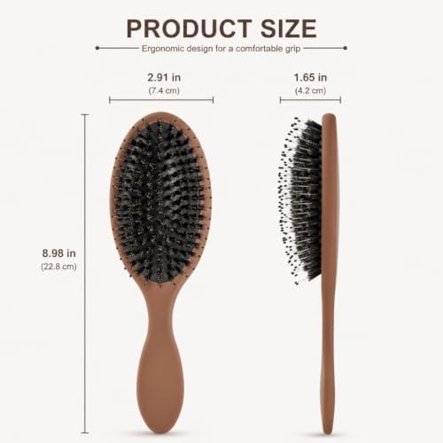 Boar Bristles Hair Brush for Women and Men, Detangling Hair Brush for Smoothing Massage Add Shine, Nylon&Boar Bristles Detangler brush for Hair Healthy (1 Pack-Mocha) - Image 2