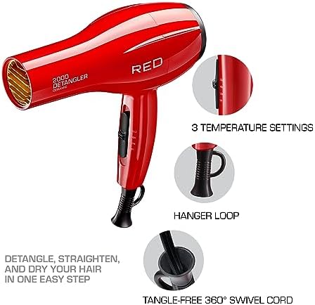 Kiss Products Red Detangler Dryer Plus 3 Attachments, 1.75 Pound - Image 4