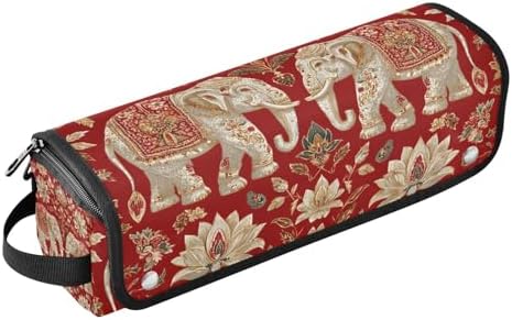 Hair Tools Travel Bag with Heat Resistant Mat Detachable 2-in-1 Curling Iron Travel Case Hot Tools Organizer for Straightener Flat Iron Red Retro Elephant Flowers by WelcometoElliTarr