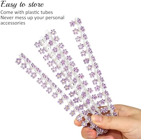 ANBALA 65PCS Mini Purple Flower Hair Clips with Rhinestone Mini Glitter Teeth Rhinestone Flower Hair Accessories No-Slip Grip Metal Jaw Clamps for Girls Women (Silver-Purple Crystal) - Image 5