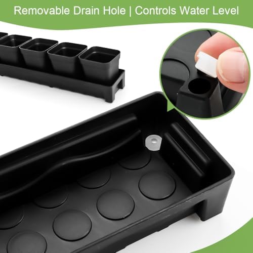 RooTrimmer 10 Pack Plastic Windowsill Saucer with 2.8 inch (7CM) Square Nursery Pots 60pcs, Rectangular Window Sill Plant Pot Trays with Removable Drainage Hole, Thick Plant Saucer Tray (Black) - Image 3