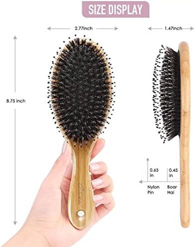 Hair Brush Comb Set Boar Bristle Hairbrush for Curly Thick Long Fine Dry Wet Hair,Best Travel Bamboo Paddle Detangler Detangling Hair Brushes for Women Men Kids Adding Shine Smoothing Hair - Image 6
