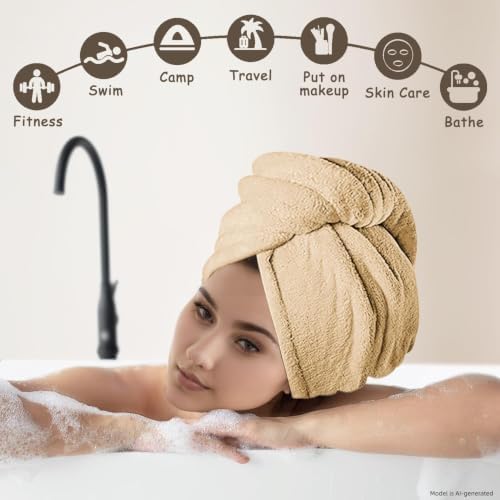 3 Pack Microfiber Hair Towel Wrap for Women, Fast Drying Hair Turban with Button, Anti-Frizz Large Hair Towel for All Hair Styles, Soft & Absorbent Hair Drying Towel (Pink, Khaki, Green) - Image 6