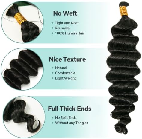YWIGS Human Boho Hair for Braiding 50G Deep Wave Bulk Human Hair NC 18inch - Image 2