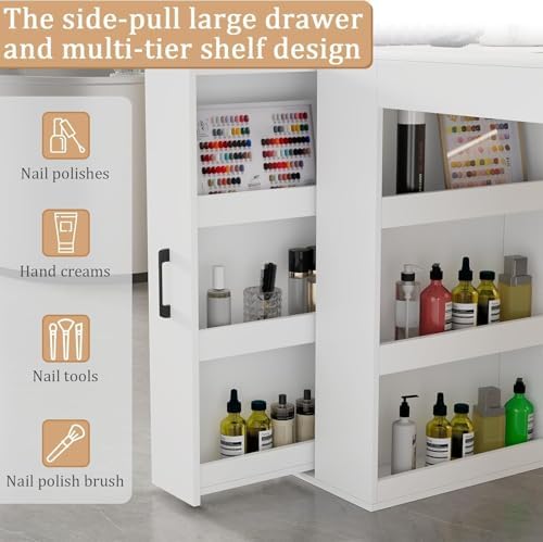 Professional Nail Desk for Nail Tech with Storage Cabinet and Fan – Modern Nail Table for Salon, Nail Tech Table with Drawer, Armrest & Dust Collector,Manicure Table Nail Desk - Image 4
