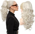 REECHO Ponytail Extension, 18" Clip in Ponytail Hair Extensions for Women, Short Wavy Synthetic Pony Tail Hairpiece for Daily Wear Cheer Dance, Platinum Blonde by REECHO