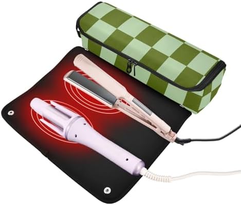 Checkerboard Verdant Plaid Hair Tools Travel Bag Portable Carrying Case with Heat Resistant Mat Travel Organizer Pouch for Curling Iron Hair Dryer Flat Irons - Image 2