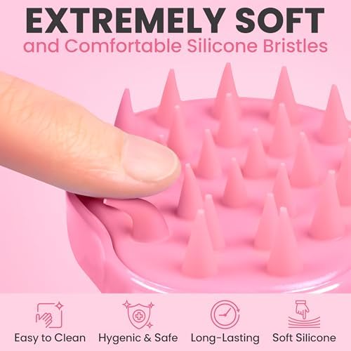 RELAXXO Scalp Massager Hair Growth – Exfoliator & Hair Scrubber for Scalp, Soft Bristles for Dandruff & Soothing Comfort, Shampoo Brush, Wet & Dry Use, Pink - Image 4