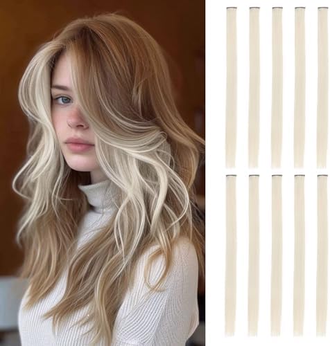 10 Pcs Off White Clip in Hair Extensions Highlights 22 Inch by Sala