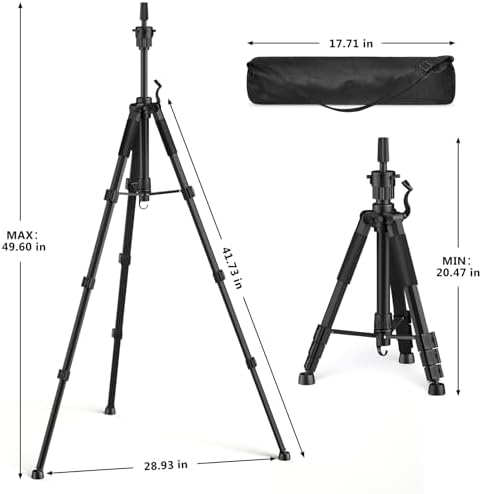 Mannequin Head Stand, 54 inch Adjustable Wig Stand Tripod with Non-Slip Base, Heavy Duty Metal Mannequin Tripod Stand for Cosmetology Hairdressing - Image 3
