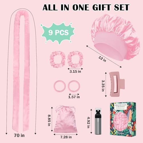 Gwabee Satin Heatless Curls Overnight Hair Curlers to Sleep In Hair Curler Rollers No Heat Hair Wrap for Curls Headband, 70" Satin Heatless Curling Rod Set for Women Long Waves Hair Volume -Pink 9PCS - Image 5