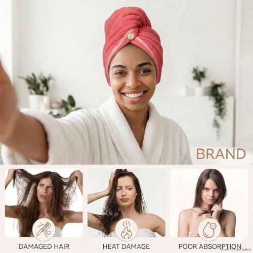 3 Pack Red Microfiber Hair Towel Wrap, Super Absorbent Quick Dry Hair Turban for Women, 10x26 Inches Soft Hair Drying Cap for Long Thick Curly Hair, Shower Bath Travel - Image 7