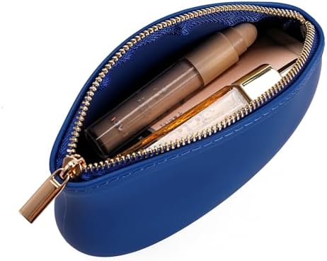 Small Silicone Makeup Bag Premium Purse Bag Multifunctional Essential Bag Zipper Pouch Water and Heat Resistant (Blue) - Image 2