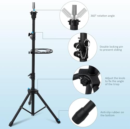 Klvied Wig Stand Tripod, Adjustable 25-53.5in for Braiding and Wig Styling - Image 6