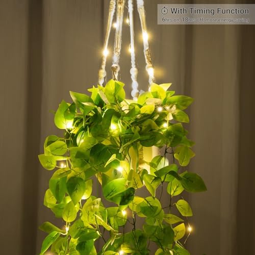 Mkono 2 Packs Fake Hanging Plant with Lights, Artificial Plants for Home Decor Indoor Macrame Plant Hanger with Fake Vines, Batteries NOT Included - Image 4