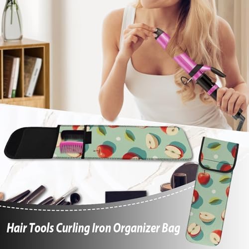 Universal Curling Iron Travel Case, Canvas Heat-Resistant Curling & Flat Iron Holder Travel Case, Hot Curling Iron Holder for Hair Tools Travel Bag or Daily Use Apple Pattern - Image 4