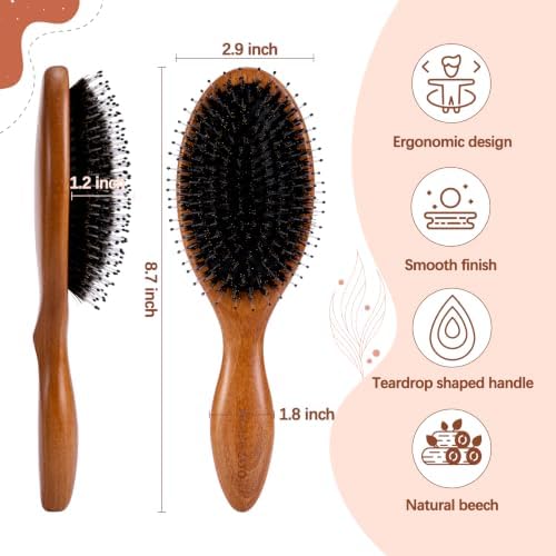 Hair Brush for Women Men Kid, Boar Bristle Hairbrush for Curly Fine Straight Hair Deangling Smoothing Massaging wiith Boar & Nylon Bristle - Image 4