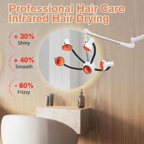 Wall Mounted Hair Dryer with Infrared Heat Bulbs, 5 Heads Multifunctional Salon Hair Color Processor Accelerator Heater Lamp, 750W Professional Infrared Hair Treatment Perm Machine (White+Black) - Image 6