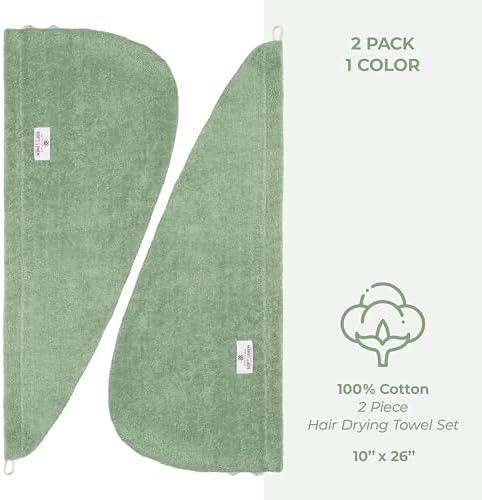 American Soft Linen 100% Cotton Hair Towels for Women, Head Towel Cap, Cotton Hair Turban Towel Wrap for Long Curly Anti Frizz Hair, Soft and Absorbent Cotton Hair Towels 2 Pack, Sage Green - Image 4