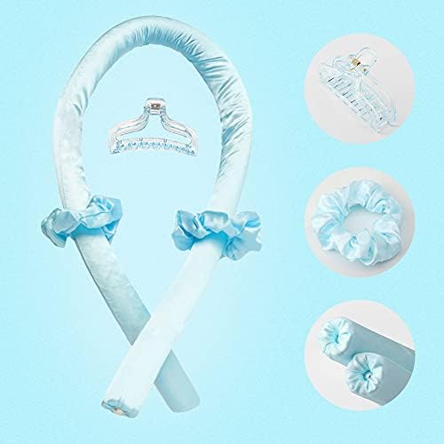Heatless Curling Rod Headband No Heat Silk Ribbon Curling Rod Hair Roller Curls with Hair Claw Clip Lazy Natural Soft Wave DIY Hair Rollers Styling Tool for Sleep in Overnight (Blue) - Image 2