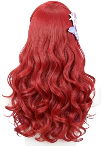 Red Mermaid Wig for Kids Girls Red Long Curly Wig Halloween Cosplay Wigs (Dark Red) - Image 5