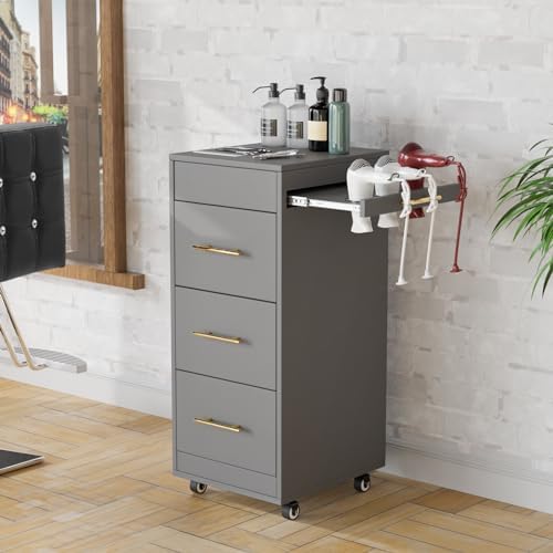 Salon Trolley Cart with Wheels, 3-Drawer Rolling Hair Styling Station, Mobile Beauty Trolley with Hot Tools Holder, Storage for Salon, Barbershop, Spa & Tattoo, Grey - Image 6