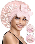 BONNET QUEEN Silk Bonnet for Sleeping Satin Bonnet with Tie Hair Wrap Double Layer Sleep Cap for Women Curly Hair, Jade Pink by BonnetQueen