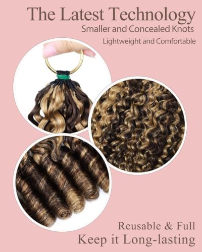 P4/27 Brown-Blonde Color 16 Inch Human Crochet Hair for Black Women Feather Crochet Extensions 55g 40 Strands Resusable Miracle Look Hair Bundles Soft Lightweight Small Knots Burmese Curly - Image 3