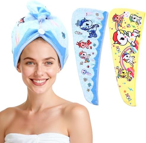tokidoki Microfiber Hair Towel, Unicorno Hair Wrap,2 Pack Hair Dryer Towels by Tokidoki